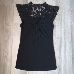 Black cotton top with lace overlay shoulders